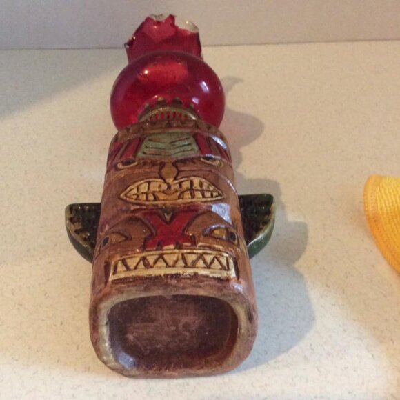 Vintage 1960s Ruby Red Flash Tiki Totem Pole Ceramic Figural Oil Lamp - Picture 3 of 9